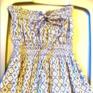 Vintage Polo Jeans strapless baby doll top XS gauze cotton muslin lace geo gray